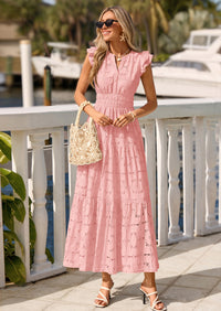 PRETTYGARDEN Womens Boho Maxi Dresses Summer Floral Lace Eyelet V Neck Spring Wedding Guest Dress Beach Vacation Clothes PRETTYGARDEN