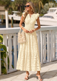 PRETTYGARDEN Womens Boho Maxi Dresses Summer Floral Lace Eyelet V Neck Spring Wedding Guest Dress Beach Vacation Clothes PRETTYGARDEN