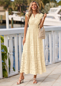 PRETTYGARDEN Womens Boho Maxi Dresses Summer Floral Lace Eyelet V Neck Spring Wedding Guest Dress Beach Vacation Clothes PRETTYGARDEN