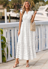 PRETTYGARDEN Womens Boho Maxi Dresses Summer Floral Lace Eyelet V Neck Spring Wedding Guest Dress Beach Vacation Clothes PRETTYGARDEN