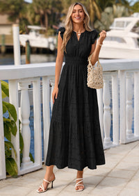 PRETTYGARDEN Womens Boho Maxi Dresses Summer Floral Lace Eyelet V Neck Spring Wedding Guest Dress Beach Vacation Clothes PRETTYGARDEN