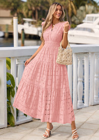 PRETTYGARDEN Womens Boho Maxi Dresses Summer Floral Lace Eyelet V Neck Spring Wedding Guest Dress Beach Vacation Clothes PRETTYGARDEN