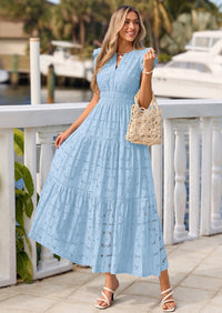 PRETTYGARDEN Womens Boho Maxi Dresses Summer Floral Lace Eyelet V Neck Spring Wedding Guest Dress Beach Vacation Clothes PRETTYGARDEN