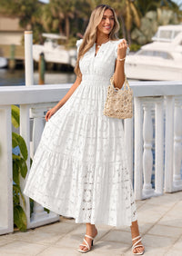 PRETTYGARDEN Womens Boho Maxi Dresses Summer Floral Lace Eyelet V Neck Spring Wedding Guest Dress Beach Vacation Clothes PRETTYGARDEN