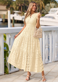 PRETTYGARDEN Womens Boho Maxi Dresses Summer Floral Lace Eyelet V Neck Spring Wedding Guest Dress Beach Vacation Clothes PRETTYGARDEN