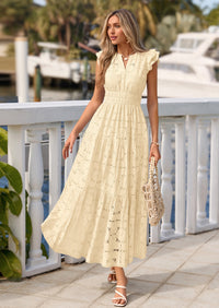 PRETTYGARDEN Womens Boho Maxi Dresses Summer Floral Lace Eyelet V Neck Spring Wedding Guest Dress Beach Vacation Clothes PRETTYGARDEN