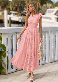 PRETTYGARDEN Womens Boho Maxi Dresses Summer Floral Lace Eyelet V Neck Spring Wedding Guest Dress Beach Vacation Clothes PRETTYGARDEN