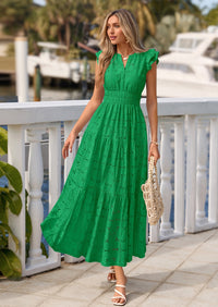 PRETTYGARDEN Womens Boho Maxi Dresses Summer Floral Lace Eyelet V Neck Spring Wedding Guest Dress Beach Vacation Clothes PRETTYGARDEN