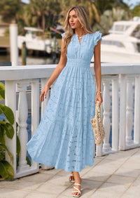 PRETTYGARDEN Womens Boho Maxi Dresses Summer Floral Lace Eyelet V Neck Spring Wedding Guest Dress Beach Vacation Clothes PRETTYGARDEN