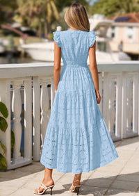 PRETTYGARDEN Womens Boho Maxi Dresses Summer Floral Lace Eyelet V Neck Spring Wedding Guest Dress Beach Vacation Clothes PRETTYGARDEN