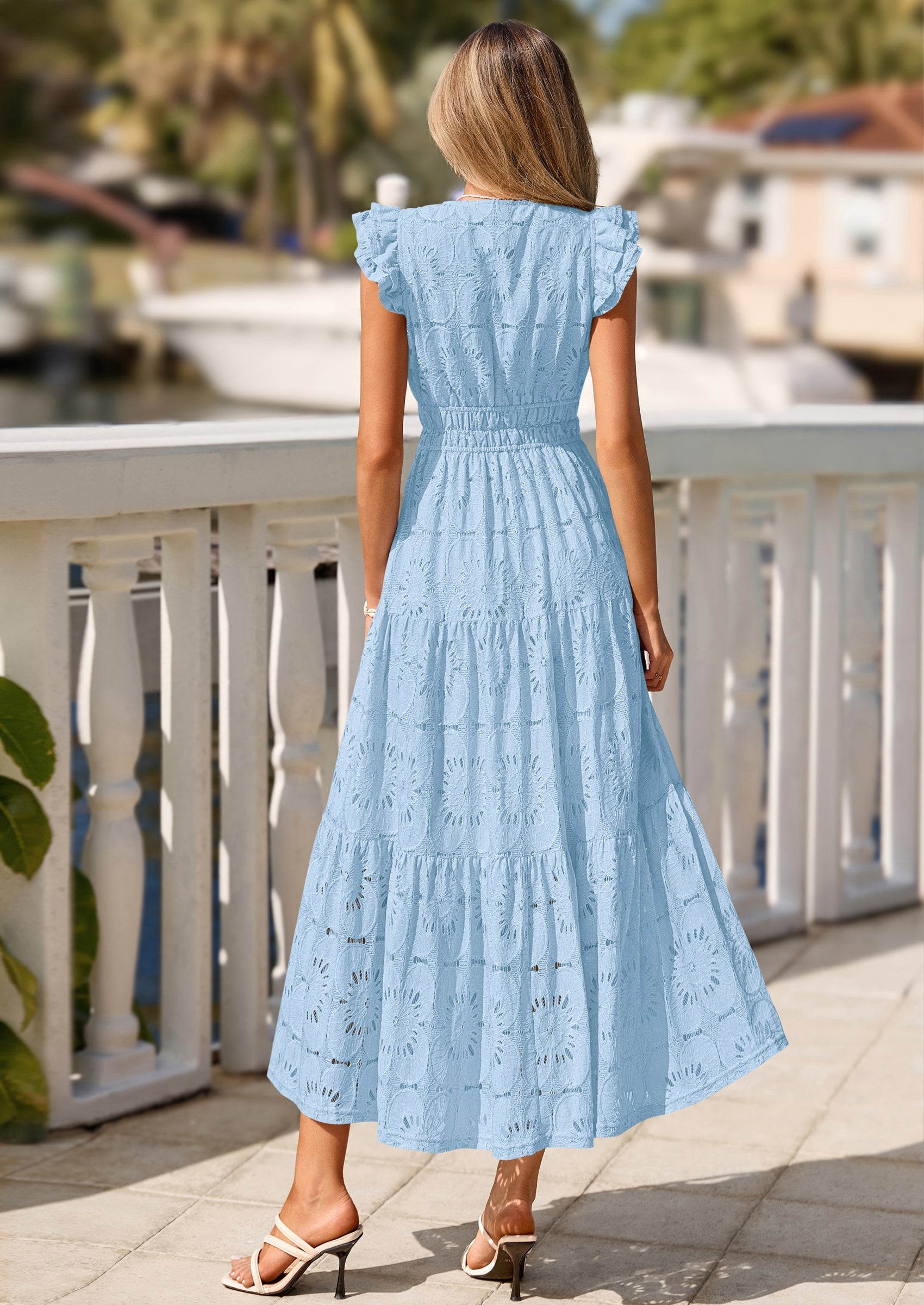 PRETTYGARDEN Womens Boho Maxi Dresses Summer Floral Lace Eyelet V Neck Spring Wedding Guest Dress Beach Vacation Clothes PRETTYGARDEN