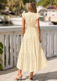 PRETTYGARDEN Womens Boho Maxi Dresses Summer Floral Lace Eyelet V Neck Spring Wedding Guest Dress Beach Vacation Clothes PRETTYGARDEN