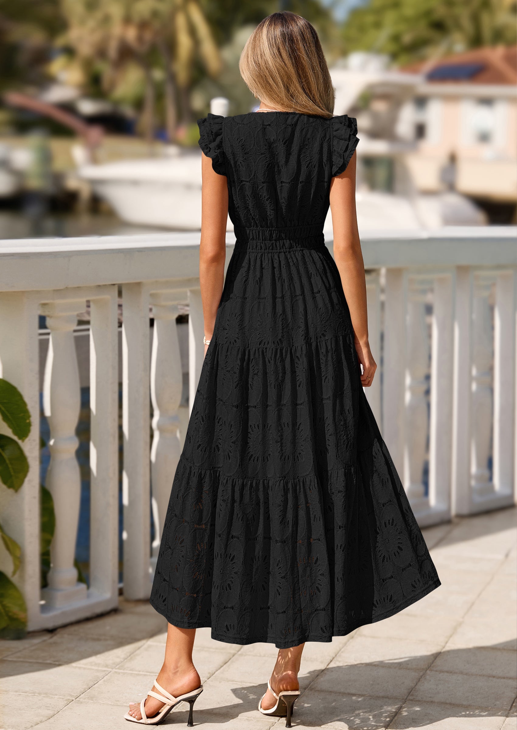 PRETTYGARDEN Womens Boho Maxi Dresses Summer Floral Lace Eyelet V Neck Spring Wedding Guest Dress Beach Vacation Clothes PRETTYGARDEN