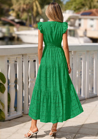 PRETTYGARDEN Womens Boho Maxi Dresses Summer Floral Lace Eyelet V Neck Spring Wedding Guest Dress Beach Vacation Clothes PRETTYGARDEN