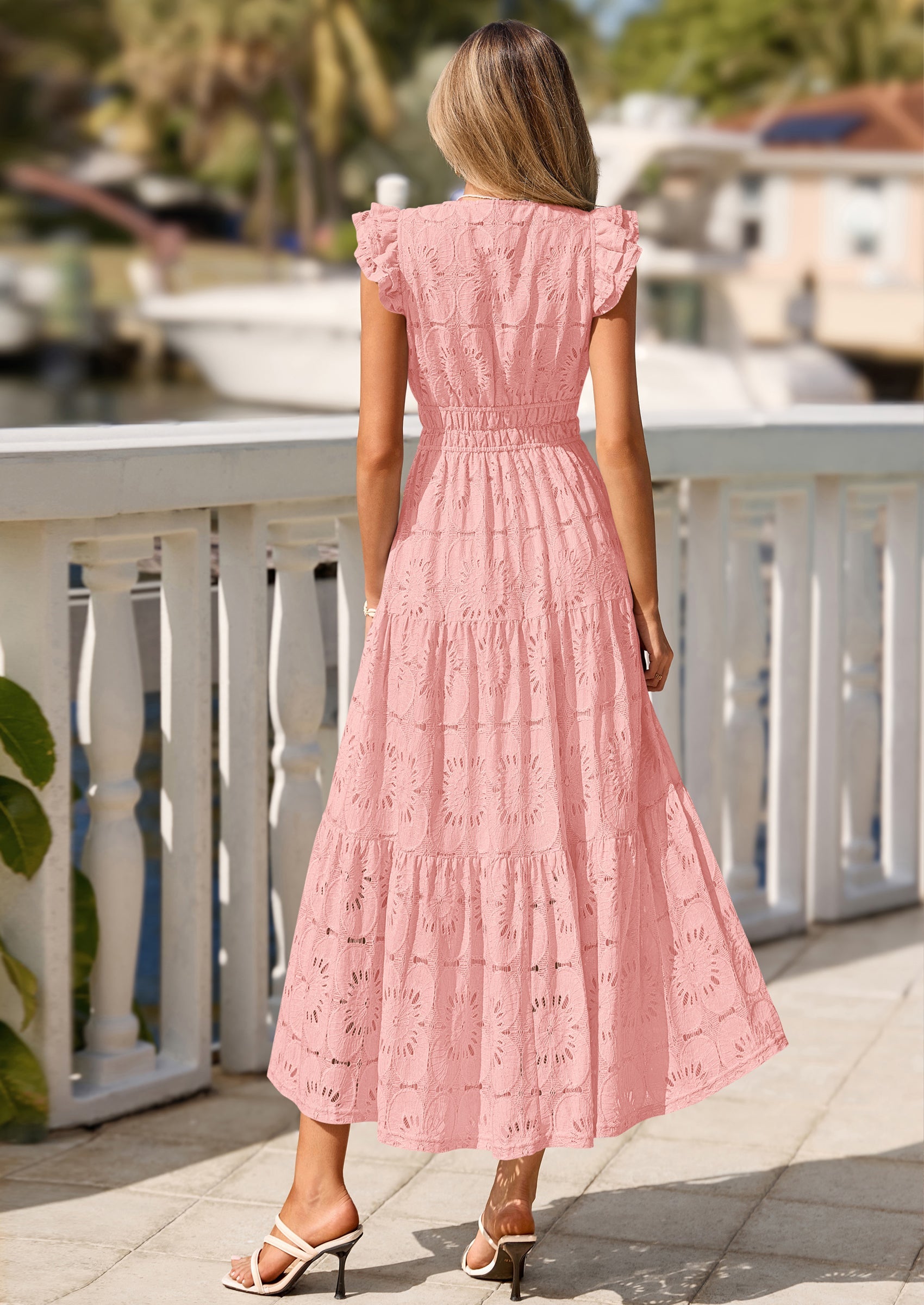 PRETTYGARDEN Womens Boho Maxi Dresses Summer Floral Lace Eyelet V Neck Spring Wedding Guest Dress Beach Vacation Clothes PRETTYGARDEN