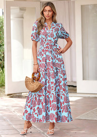 PRETTYGARDEN Women's Summer Maxi Dresses Boho Floral Short Sleeve V Neck Casual Wedding Guest 2026 Beach Vacation Outfits