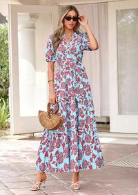 PRETTYGARDEN Women's Summer Maxi Dresses Boho Floral Short Sleeve V Neck Casual Wedding Guest 2026 Beach Vacation Outfits