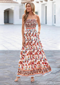 PRETTYGARDEN Womens Floral Maxi Dress Boho Casual Summer Spaghetti Strap Smocked Sleeveless Flowy Beach Vacation Dresses