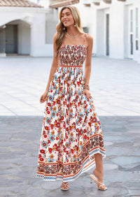 PRETTYGARDEN Womens Floral Maxi Dress Boho Casual Summer Spaghetti Strap Smocked Sleeveless Flowy Beach Vacation Dresses