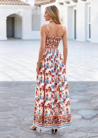 PRETTYGARDEN Womens Floral Maxi Dress Boho Casual Summer Spaghetti Strap Smocked Sleeveless Flowy Beach Vacation Dresses