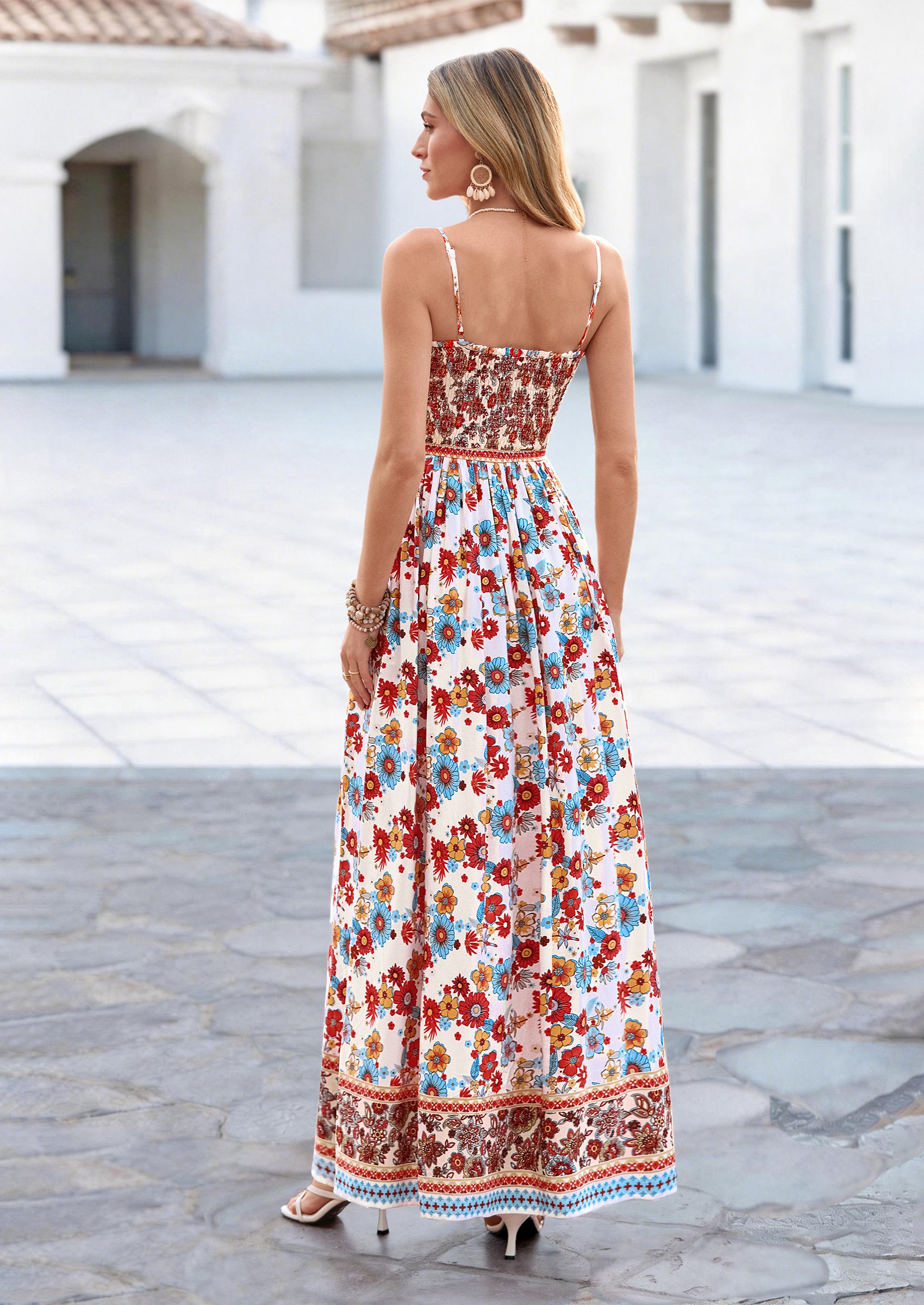 PRETTYGARDEN Womens Floral Maxi Dress Boho Casual Summer Spaghetti Strap Smocked Sleeveless Flowy Beach Vacation Dresses