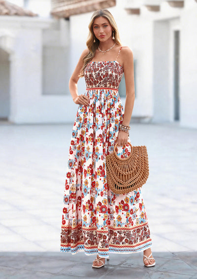 PRETTYGARDEN Womens Floral Maxi Dress Boho Casual Summer Spaghetti Strap Smocked Sleeveless Flowy Beach Vacation Dresses
