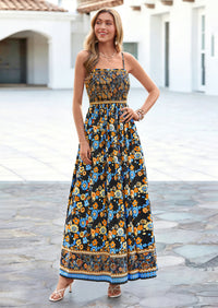 PRETTYGARDEN Womens Floral Maxi Dress Boho Casual Summer Spaghetti Strap Smocked Sleeveless Flowy Beach Vacation Dresses