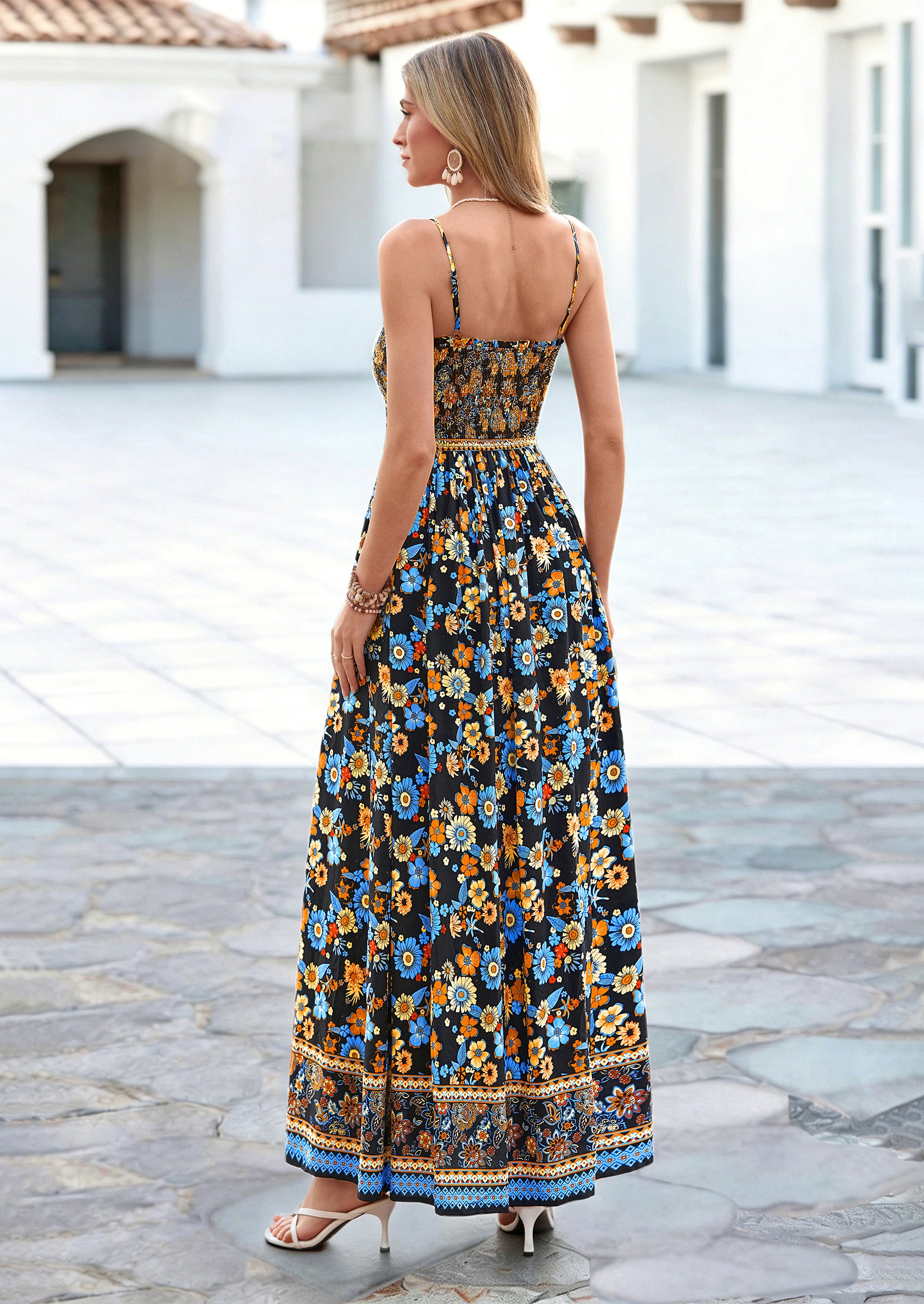 PRETTYGARDEN Womens Floral Maxi Dress Boho Casual Summer Spaghetti Strap Smocked Sleeveless Flowy Beach Vacation Dresses