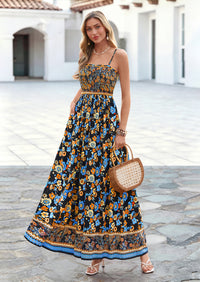 PRETTYGARDEN Womens Floral Maxi Dress Boho Casual Summer Spaghetti Strap Smocked Sleeveless Flowy Beach Vacation Dresses
