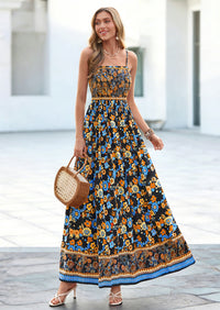 PRETTYGARDEN Womens Floral Maxi Dress Boho Casual Summer Spaghetti Strap Smocked Sleeveless Flowy Beach Vacation Dresses