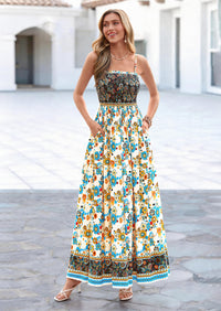 PRETTYGARDEN Womens Floral Maxi Dress Boho Casual Summer Spaghetti Strap Smocked Sleeveless Flowy Beach Vacation Dresses