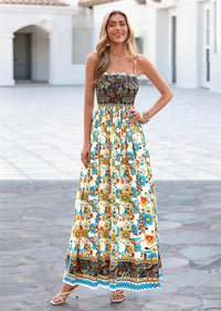 PRETTYGARDEN Womens Floral Maxi Dress Boho Casual Summer Spaghetti Strap Smocked Sleeveless Flowy Beach Vacation Dresses