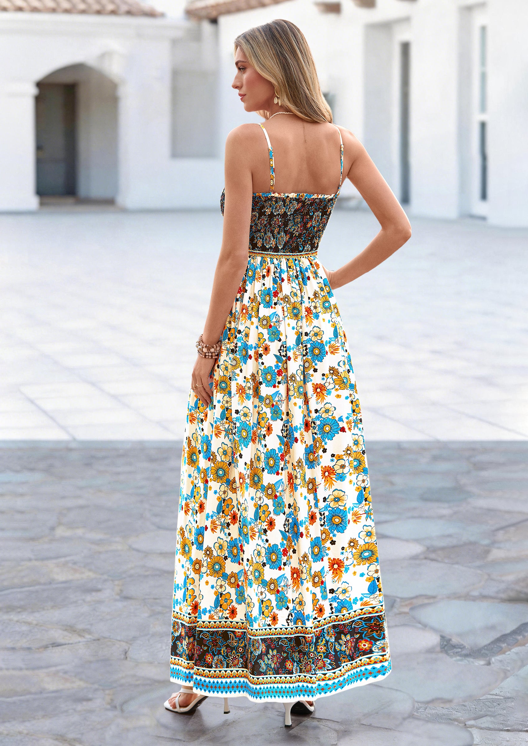 PRETTYGARDEN Womens Floral Maxi Dress Boho Casual Summer Spaghetti Strap Smocked Sleeveless Flowy Beach Vacation Dresses