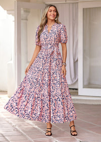 PRETTYGARDEN Women's Summer Maxi Dresses Boho Floral Short Sleeve V Neck Casual Wedding Guest 2026 Beach Vacation Outfits