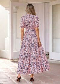 PRETTYGARDEN Women's Summer Maxi Dresses Boho Floral Short Sleeve V Neck Casual Wedding Guest 2026 Beach Vacation Outfits
