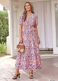 PRETTYGARDEN Women's Summer Maxi Dresses Boho Floral Short Sleeve V Neck Casual Wedding Guest 2026 Beach Vacation Outfits