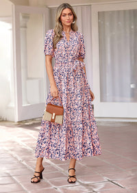 PRETTYGARDEN Women's Summer Maxi Dresses Boho Floral Short Sleeve V Neck Casual Wedding Guest 2026 Beach Vacation Outfits