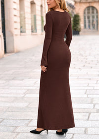 PRETTYGARDEN Women's Fall Fashion Long Sleeve Maxi Dress Ribbed Knit Boat Neck Bodycon Casual Dresses Going Out Outfits