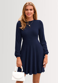 PRETTYGARDEN Womens Long Sleeve Mini Dress Fall Crewneck Ribbed Knit Soft A Line Flowy Casual Short Dresses with Pockets