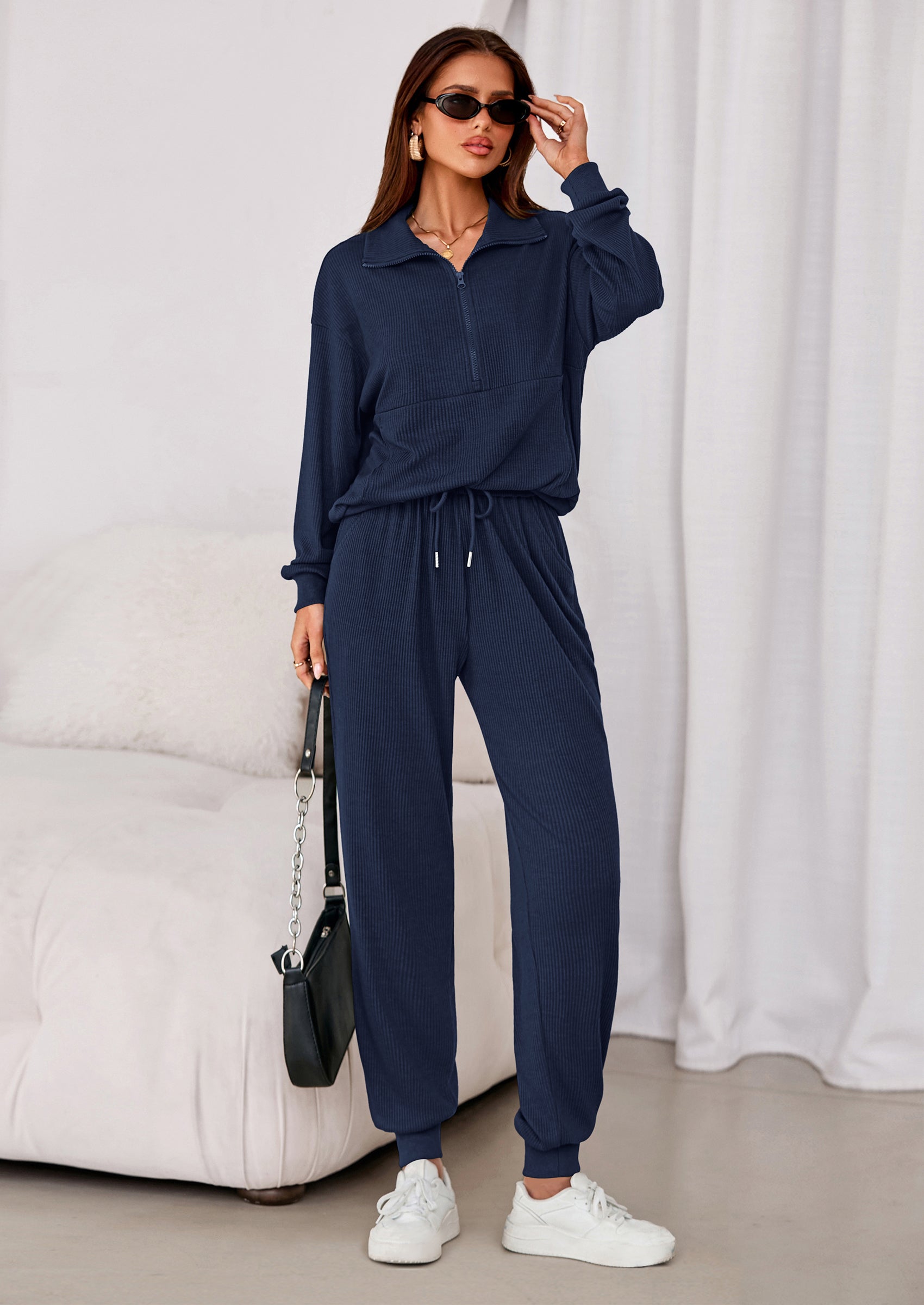 PRETTYGARDEN Women's Fall 2 Piece Lounge Sets Zip Up Sweatshirt Jogger Pants Sweat Track Suits Travel Outfit Winter Clothing