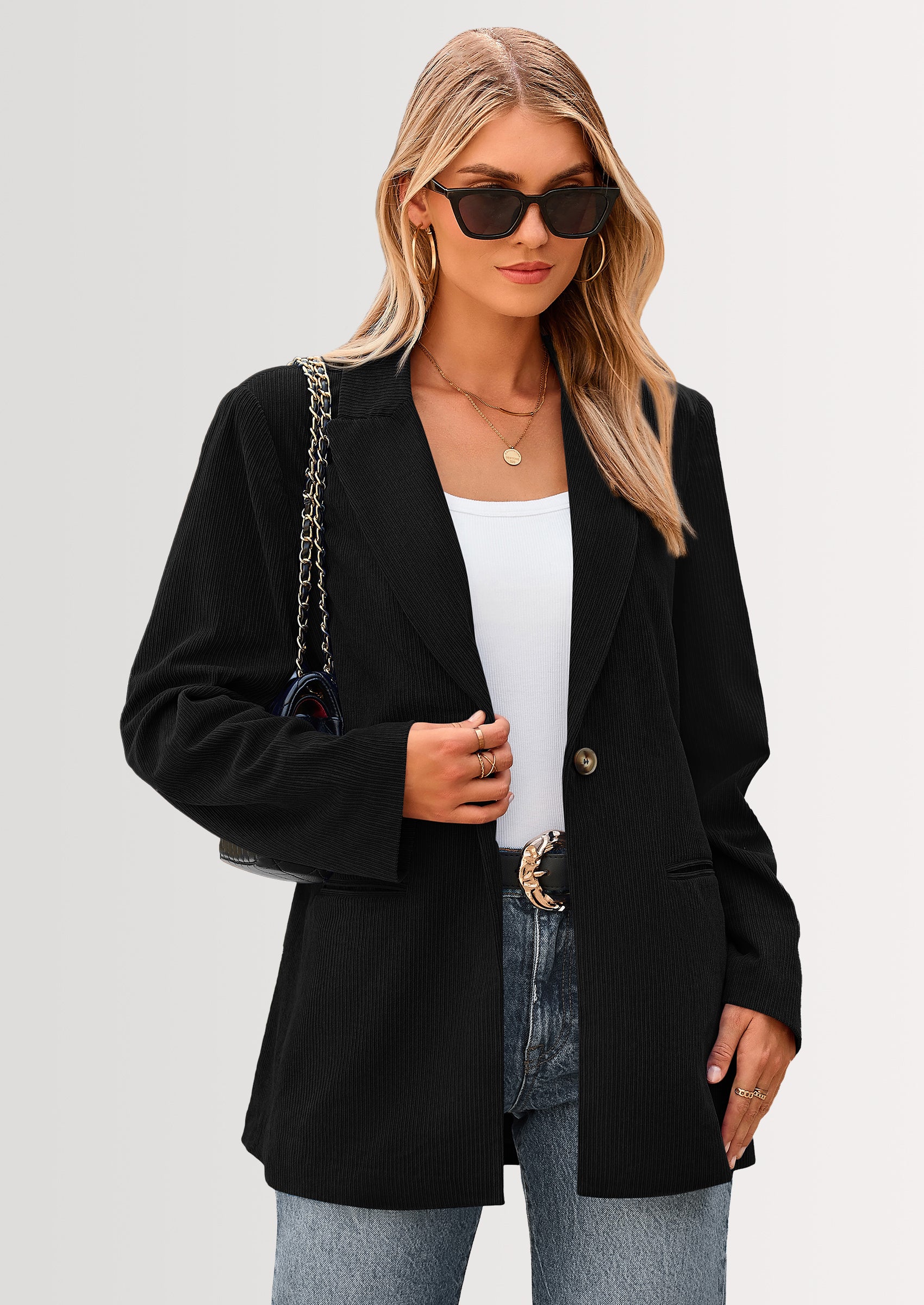 PRETTYGARDEN Women's Winter Corduroy Blazers Jackets Dressy Casual Ribbed Long Sleeve Lapel Fashion Work Business Outerwear