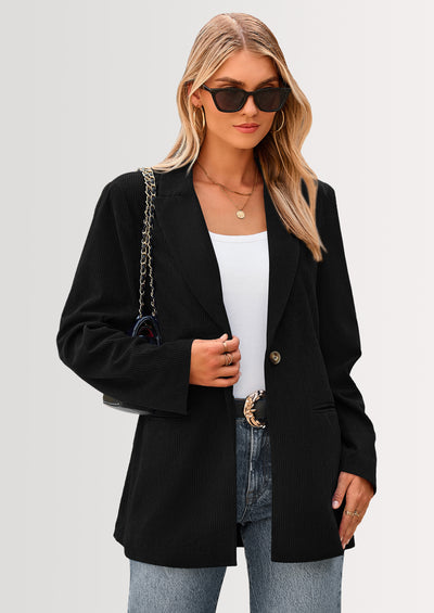 PRETTYGARDEN Women's Winter Corduroy Blazers Jackets Dressy Casual Ribbed Long Sleeve Lapel Fashion Work Business Outerwear