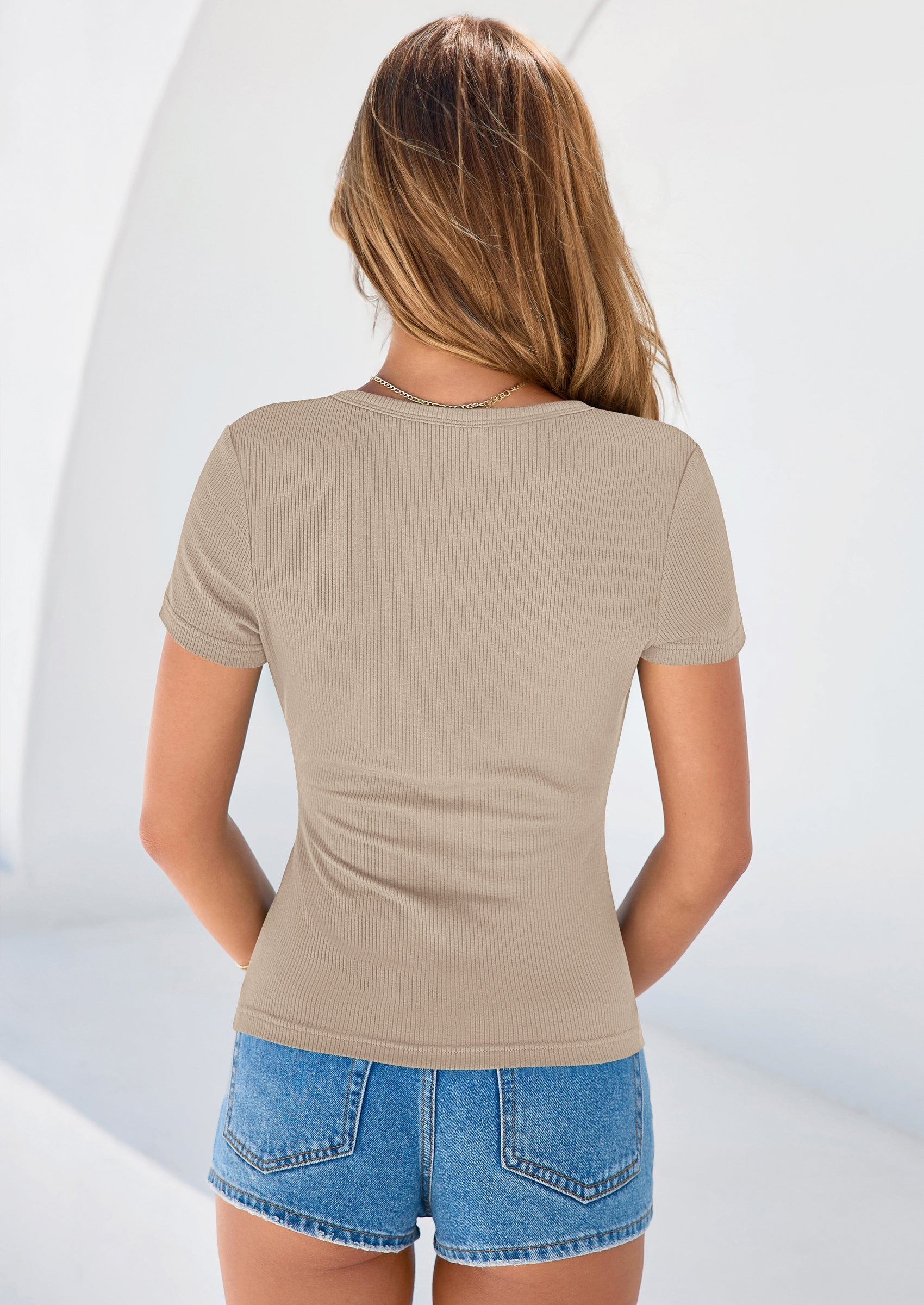 PRETTYGARDEN Womens Summer Short Sleeve Tops Spring Casual V Neck Henley Button Up T Shirts Dressy Ribbed Knit Blouses PRETTYGARDEN