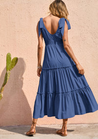 PRETTYGARDEN Women's Cross Neck Spring Sleeveless Tiered Maxi Dress Beach Tie Strap Smocked Long Dresses Pleated Sundress