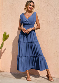 PRETTYGARDEN Women's Cross Neck Spring Sleeveless Tiered Maxi Dress Beach Tie Strap Smocked Long Dresses Pleated Sundress