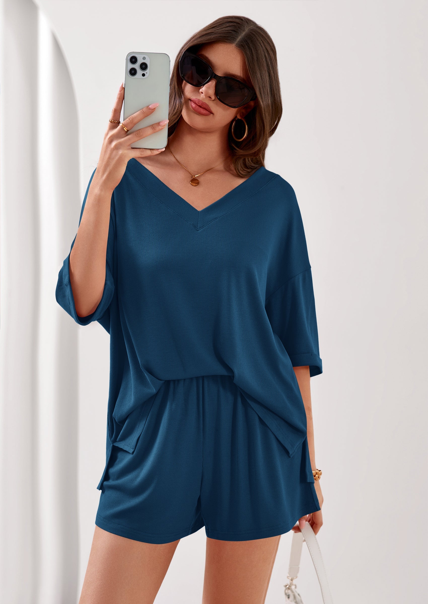 PRETTYGARDEN Womens 2 Piece Sets Oversized Vneck Half Sleeve Tops Shorts Lounge Set Casual Summer Travel Beach Outfits PRETTYGARDEN