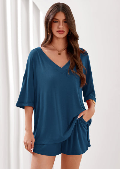 PRETTYGARDEN Womens 2 Piece Sets Oversized Vneck Half Sleeve Tops Shorts Lounge Set Casual Summer Travel Beach Outfits PRETTYGARDEN