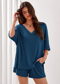 PRETTYGARDEN Womens 2 Piece Sets Oversized Vneck Half Sleeve Tops Shorts Lounge Set Casual Summer Travel Beach Outfits PRETTYGARDEN