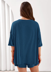 PRETTYGARDEN Womens 2 Piece Sets Oversized Vneck Half Sleeve Tops Shorts Lounge Set Casual Summer Travel Beach Outfits PRETTYGARDEN