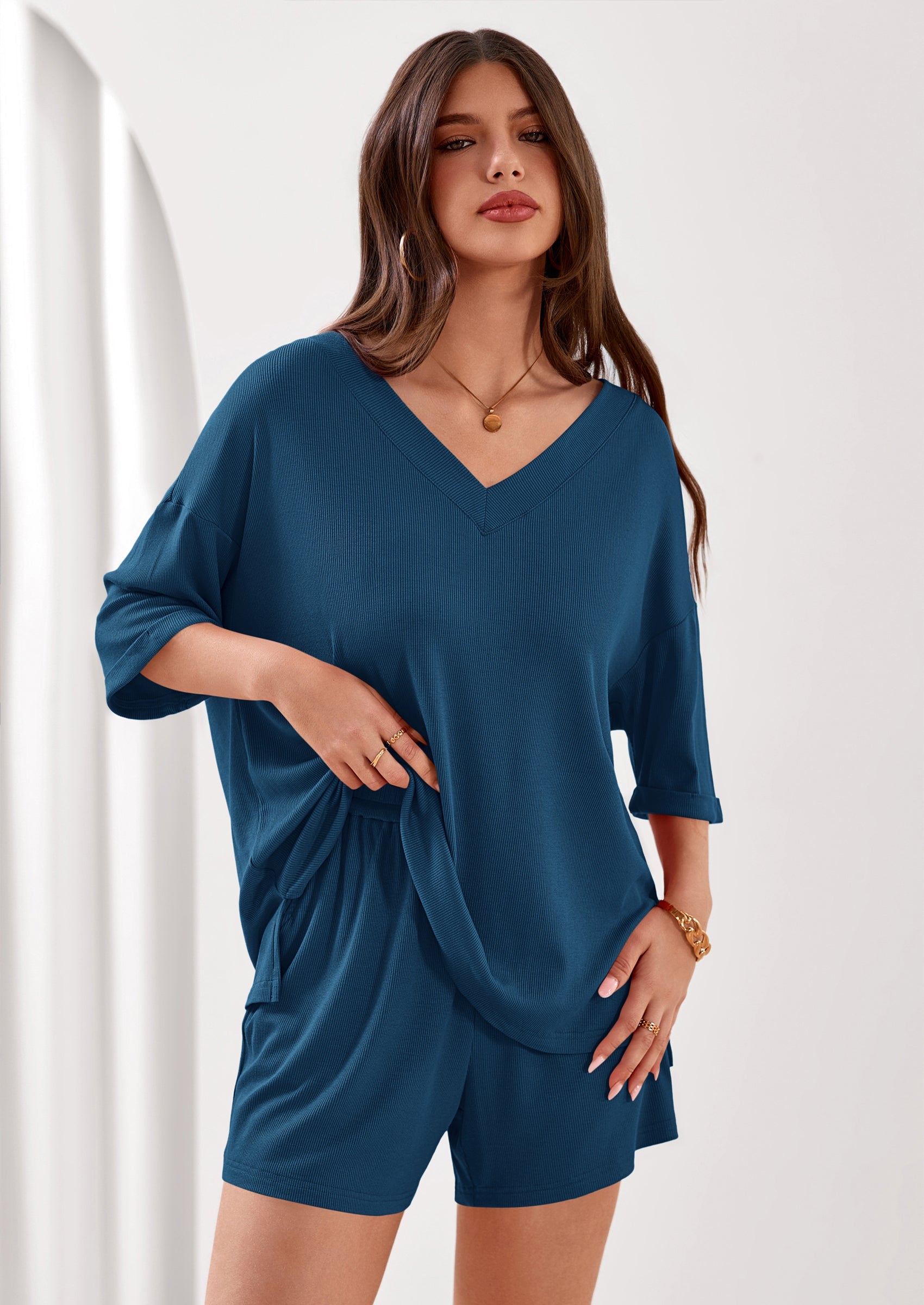 PRETTYGARDEN Womens 2 Piece Sets Oversized Vneck Half Sleeve Tops Shorts Lounge Set Casual Summer Travel Beach Outfits PRETTYGARDEN